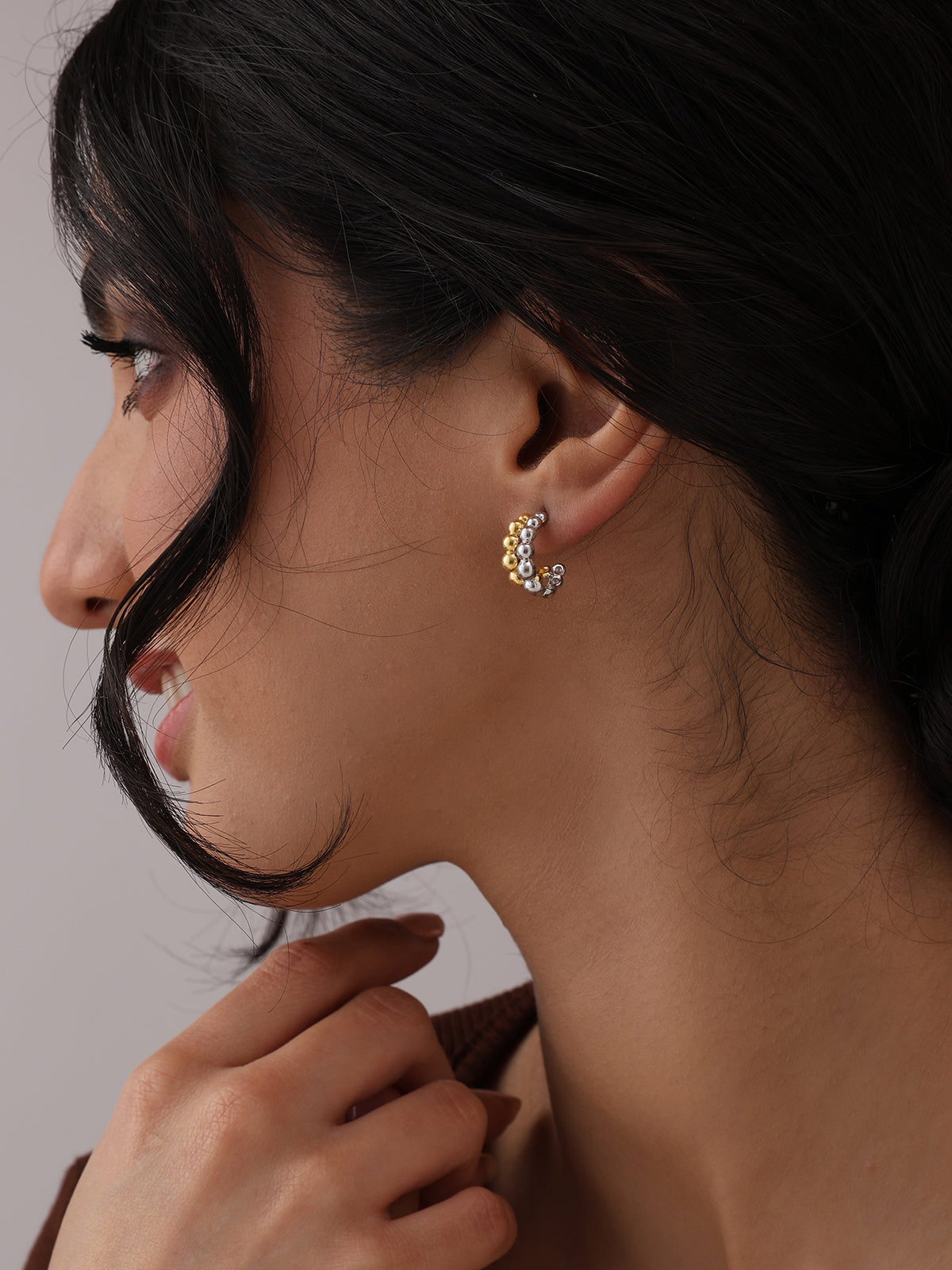 Aurika Beaded Two-Tone Women's Hoop Earrings