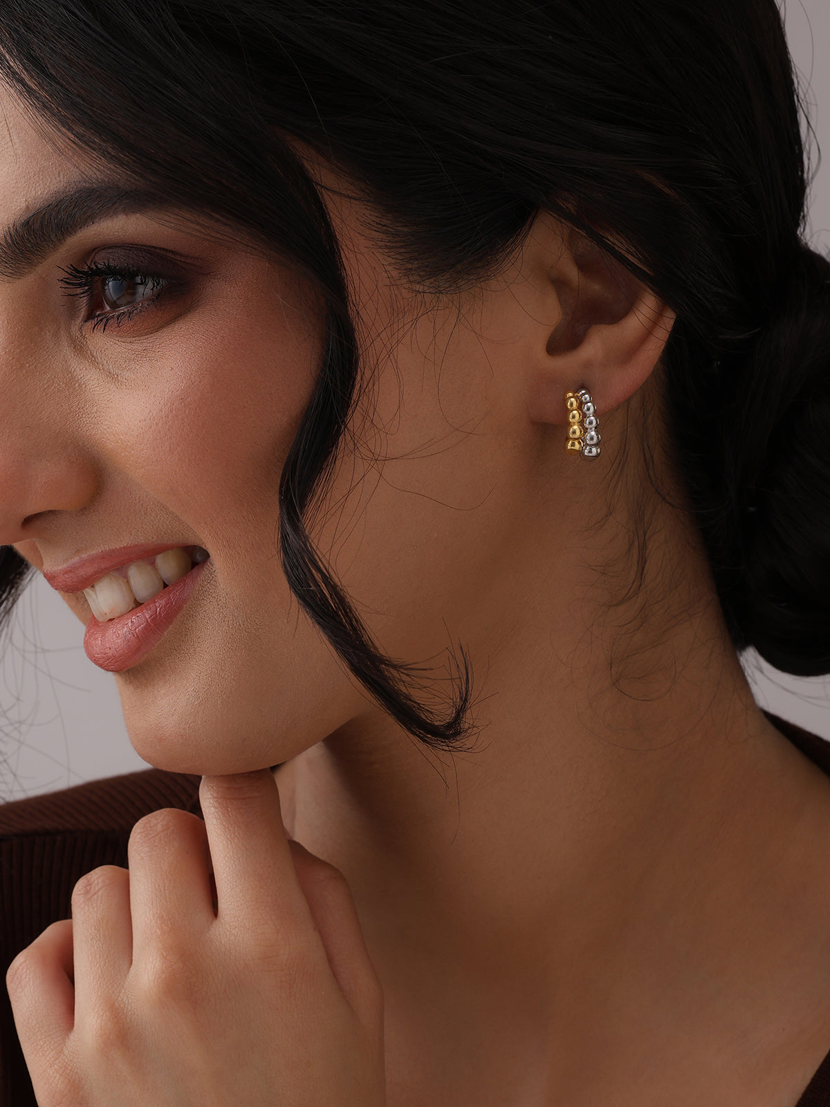 Aurika Beaded Two-Tone Women's Hoop Earrings
