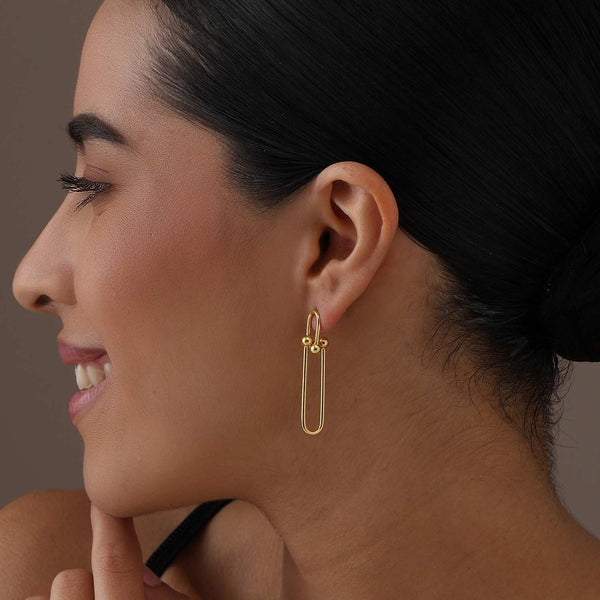 925 Sterling Silve 14K Gold-Plated U-Shaped Paperclip Link Chain Drop Dangle Earrings for Women