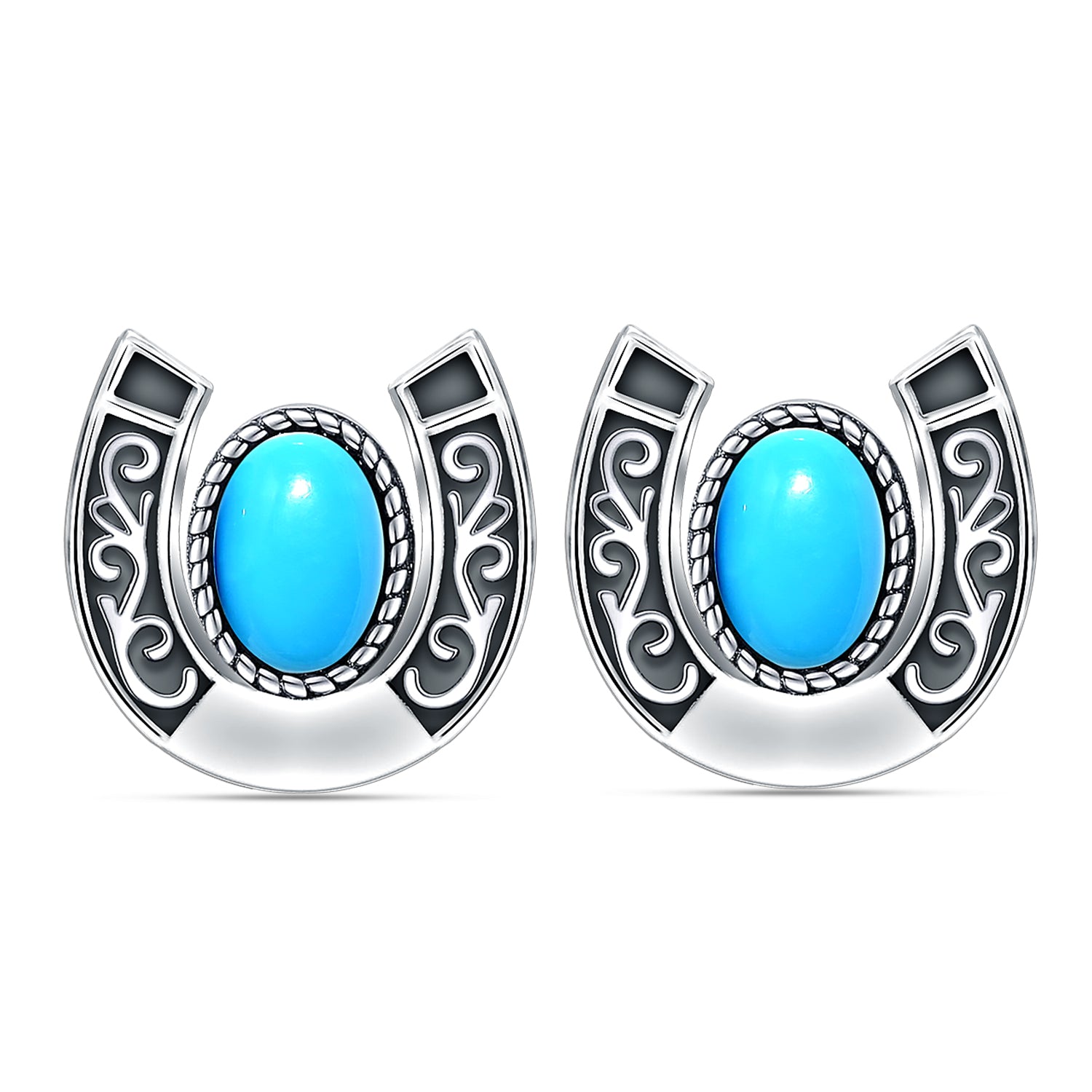 925 Sterling Silver Turquoise Horseshoe Studs Earring for Women