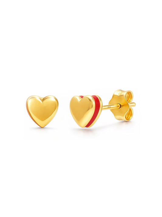 Silver Amora Two-Tone Heart Studs