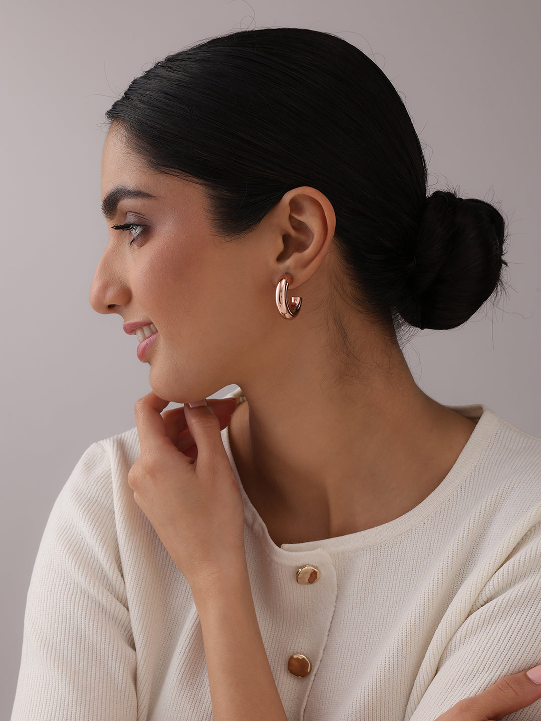 Rose Gold C Hoop Dangle Earrings
