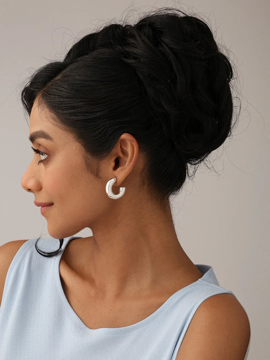 Silver C Hoop Dangle Earrings