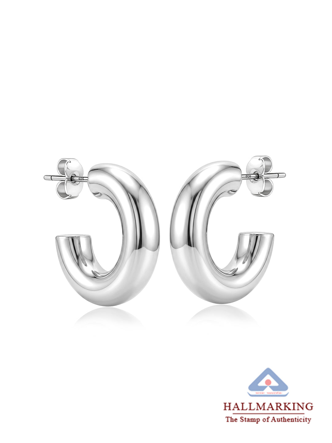 Silver C Hoop Dangle Earrings