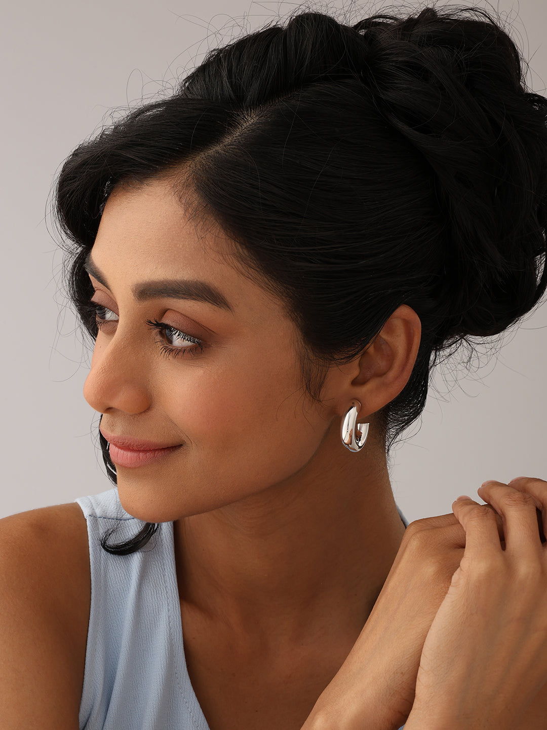 Silver C Hoop Dangle Earrings