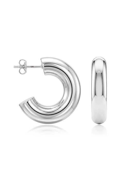 Silver C Hoop Dangle Earrings