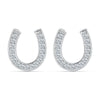 925 Sterling Silver CZ Lucky Horseshoe Stud Earrings for Women