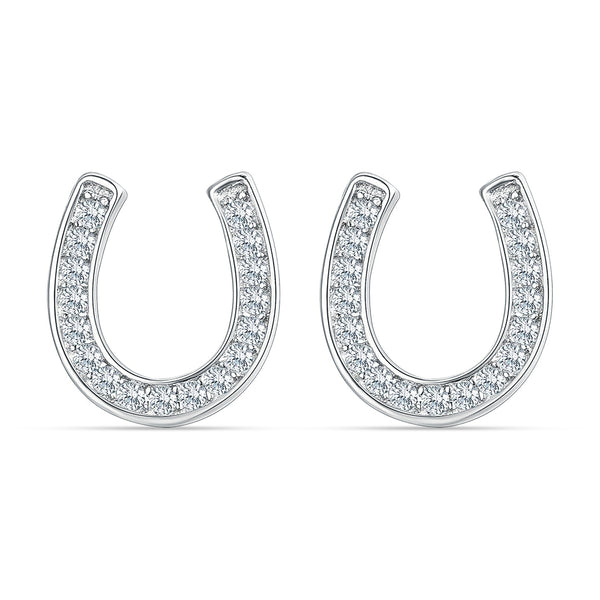925 Sterling Silver CZ Lucky Horseshoe Stud Earrings for Women