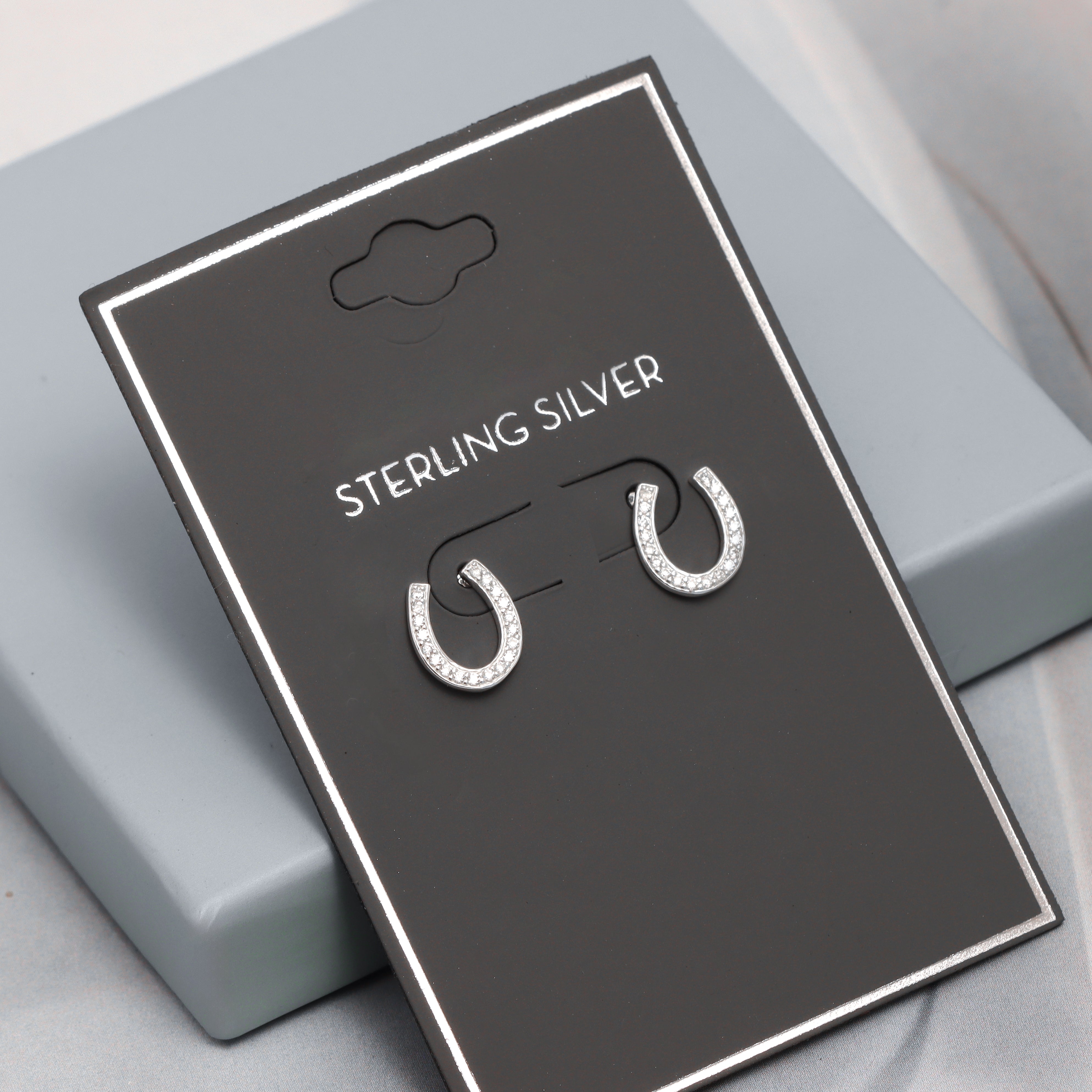 925 Sterling Silver CZ Lucky Horseshoe Stud Earrings for Women