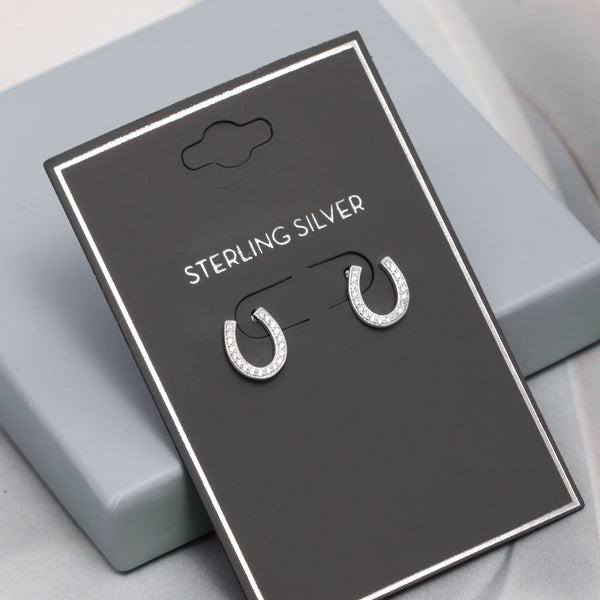 925 Sterling Silver CZ Lucky Horseshoe Stud Earrings for Women