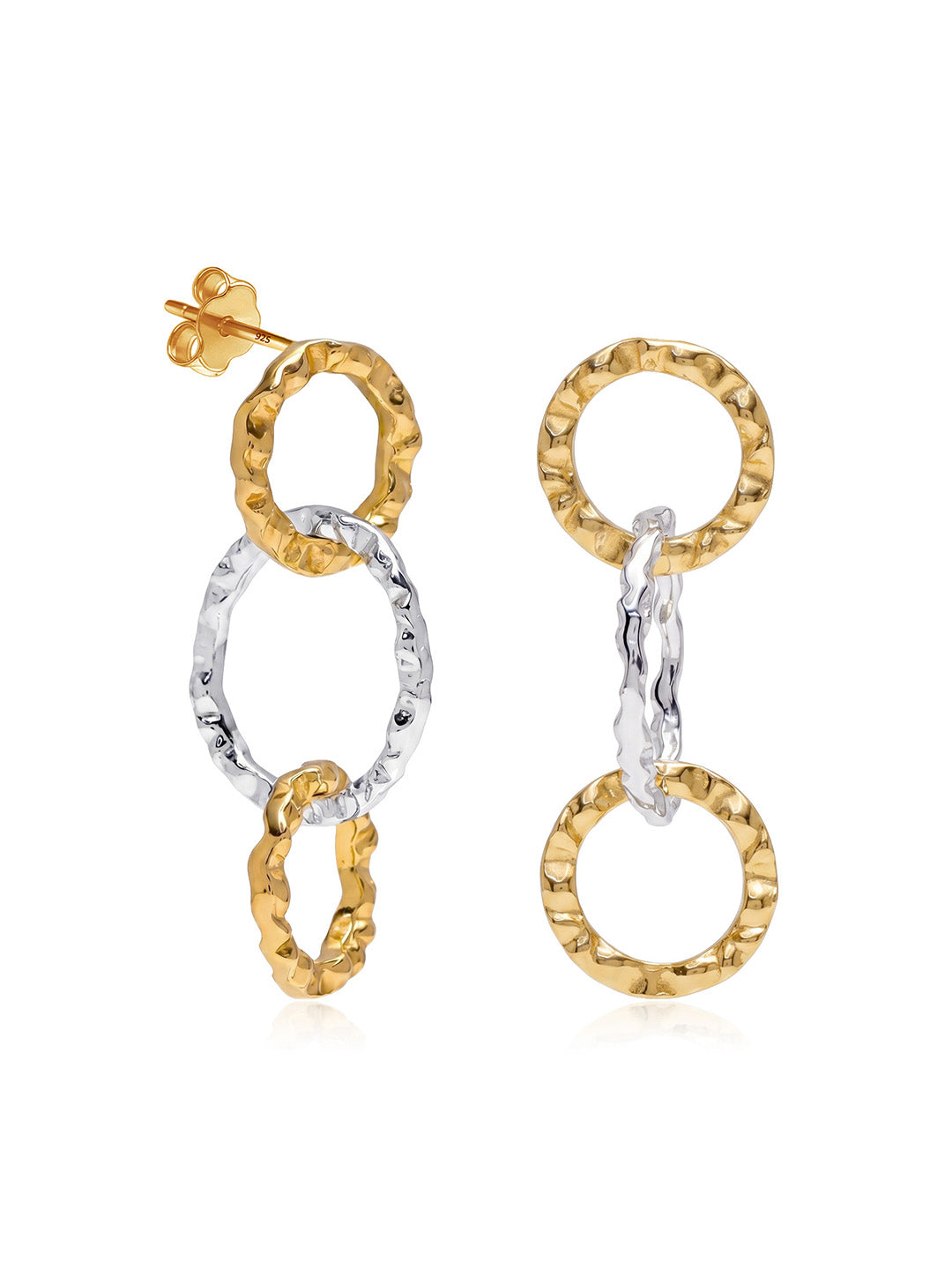 Nova Two-Tone Hammered Triple Circle Earrings