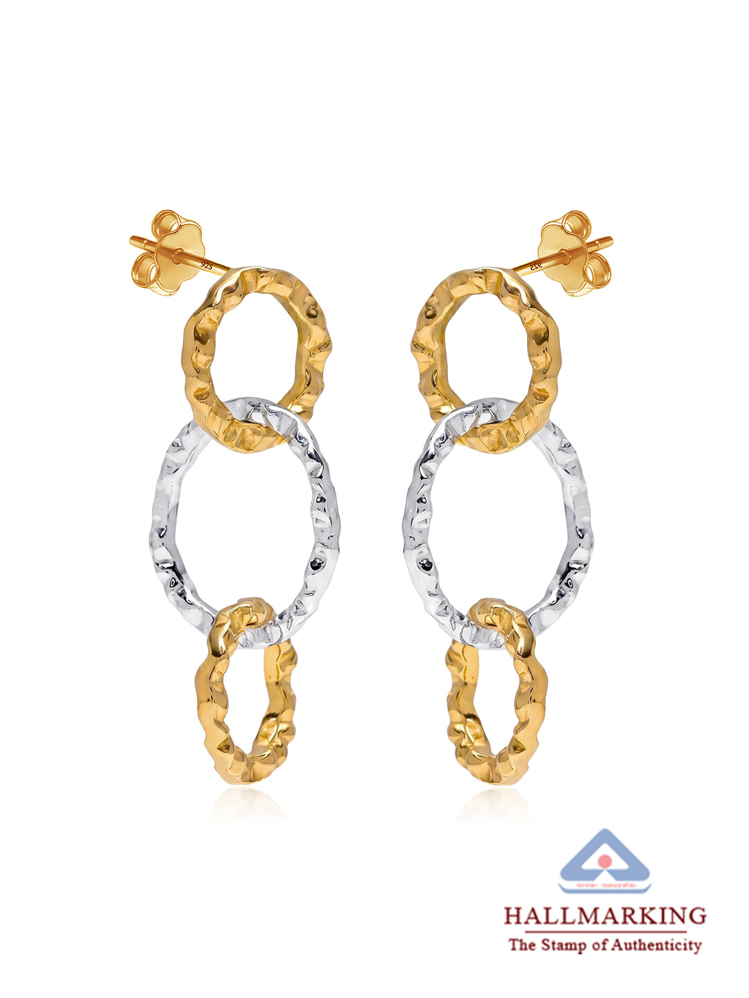 Nova Two-Tone Hammered Triple Circle Earrings