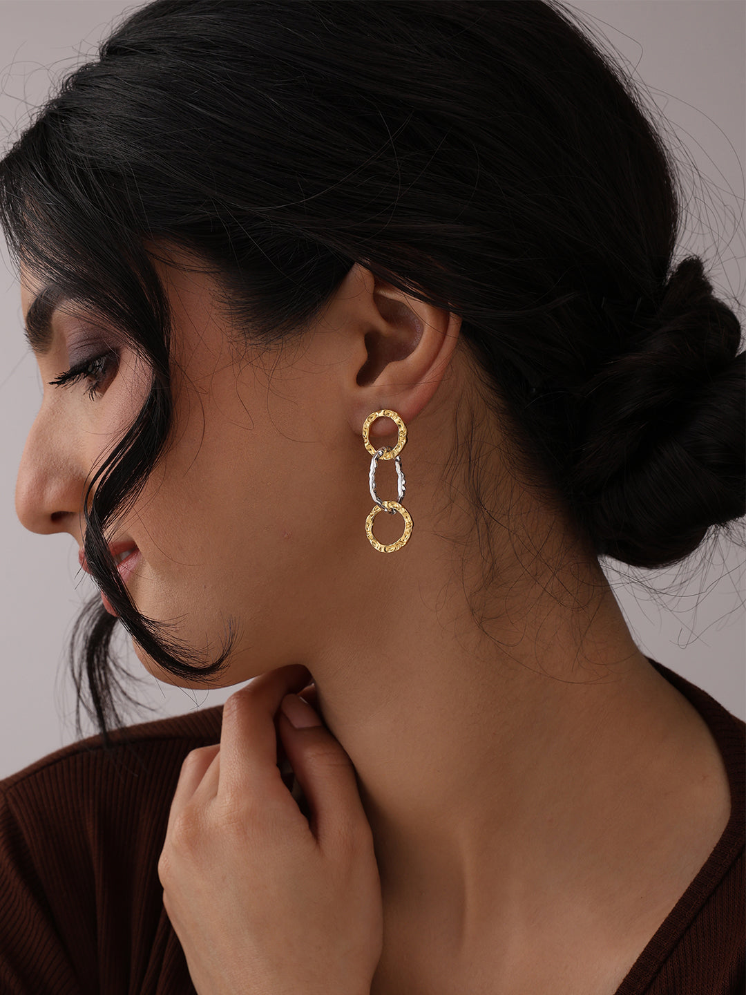 Nova Two-Tone Hammered Triple Circle Earrings