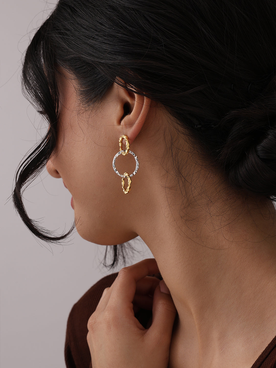 Nova Two-Tone Hammered Triple Circle Earrings