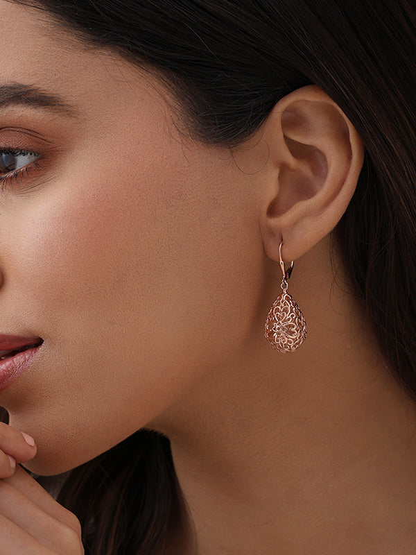 Elara Rose Gold Filigree Teardrop Earrings