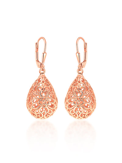 Elara Rose Gold Filigree Teardrop Earrings