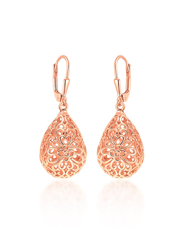 Elara Rose Gold Filigree Teardrop Earrings