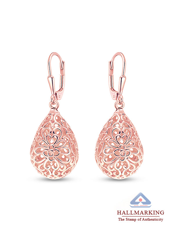 Elara Rose Gold Filigree Teardrop Earrings