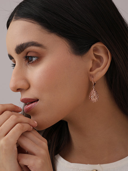 Elara Rose Gold Filigree Teardrop Earrings