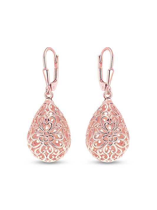 Elara Rose Gold Filigree Teardrop Earrings