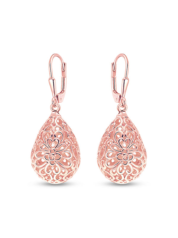 Elara Rose Gold Filigree Teardrop Earrings