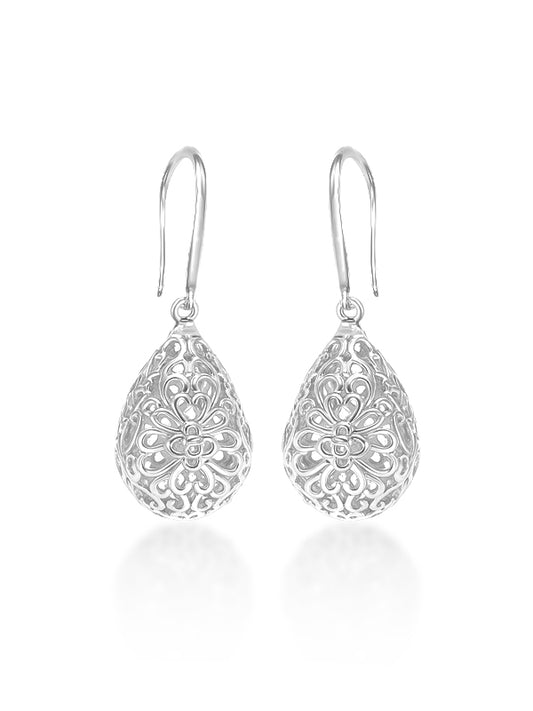 Celestia Silver Filigree Teardrop Earrings