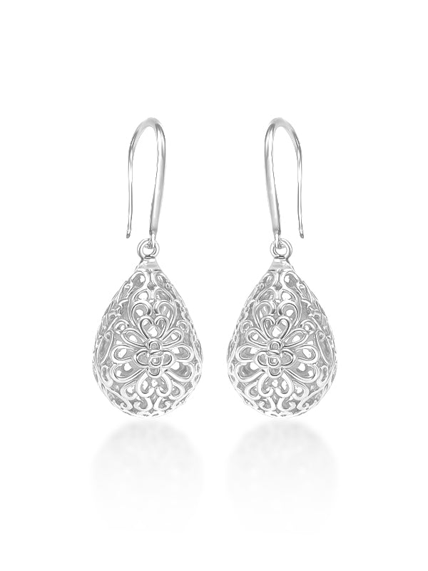 Celestia Silver Filigree Teardrop Earrings