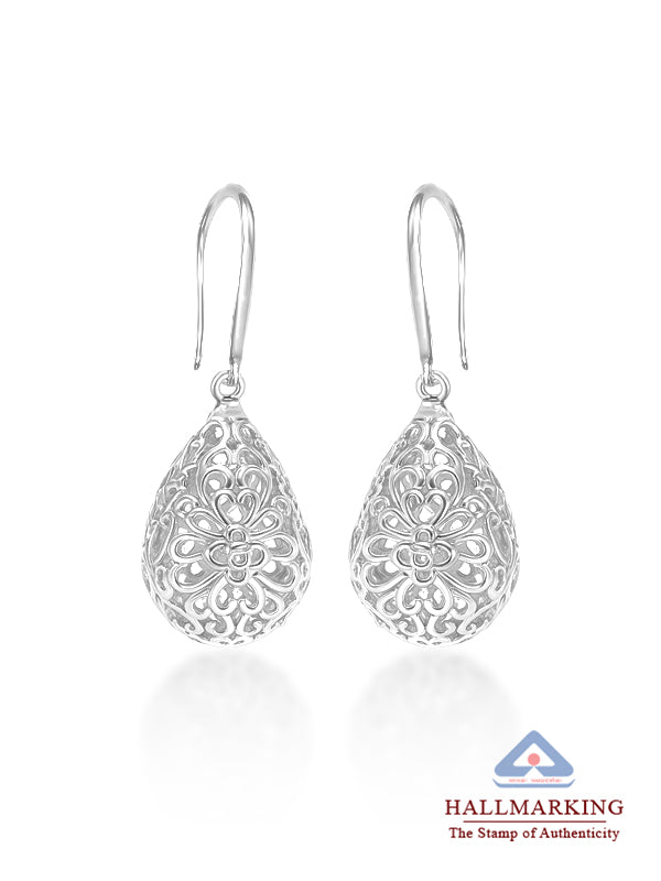 Celestia Silver Filigree Teardrop Earrings