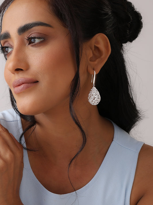 Celestia Silver Filigree Teardrop Earrings