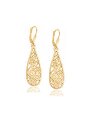 Rose-Gold Plated Whirl Filigree Teardrop Dangle Earrings