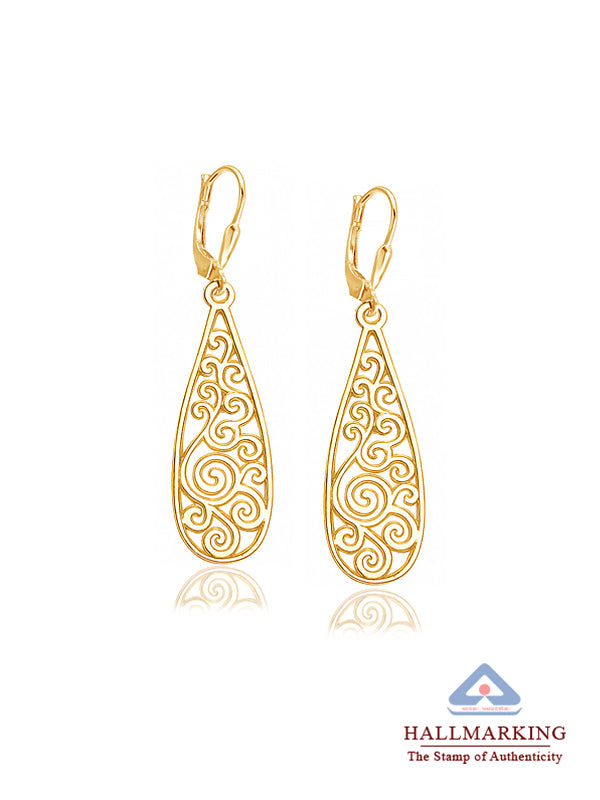 Golden Muse Filigree Teardrop Dangle Earrings