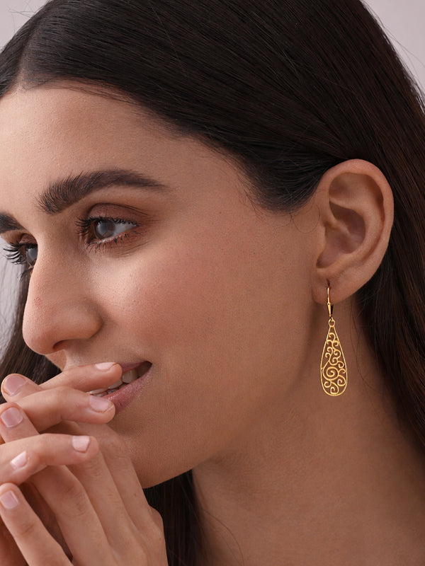 Golden Muse Filigree Teardrop Dangle Earrings