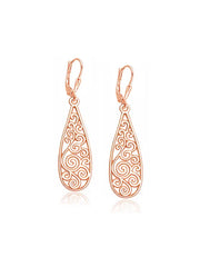 Rose-Gold Plated Whirl Filigree Teardrop Dangle Earrings