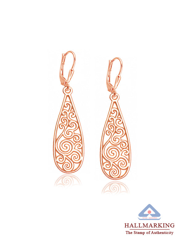 Rosé Whirl Filigree Teardrop Dangle Earrings