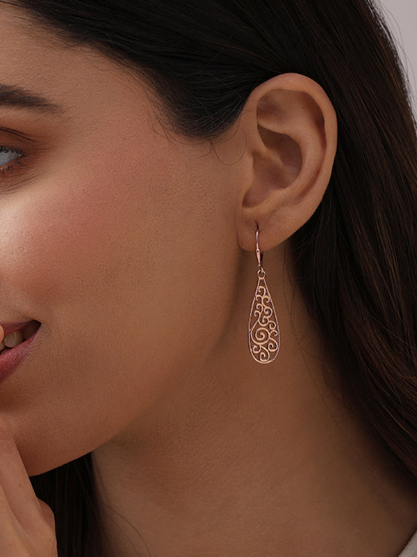 Rosé Whirl Filigree Teardrop Dangle Earrings