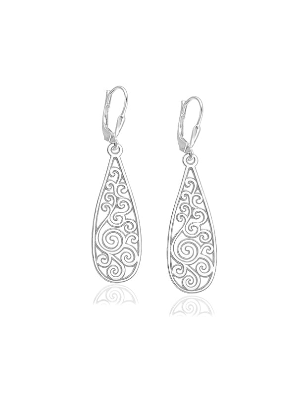 Silver Whisper Filigree Teardrop Dangle Earrings