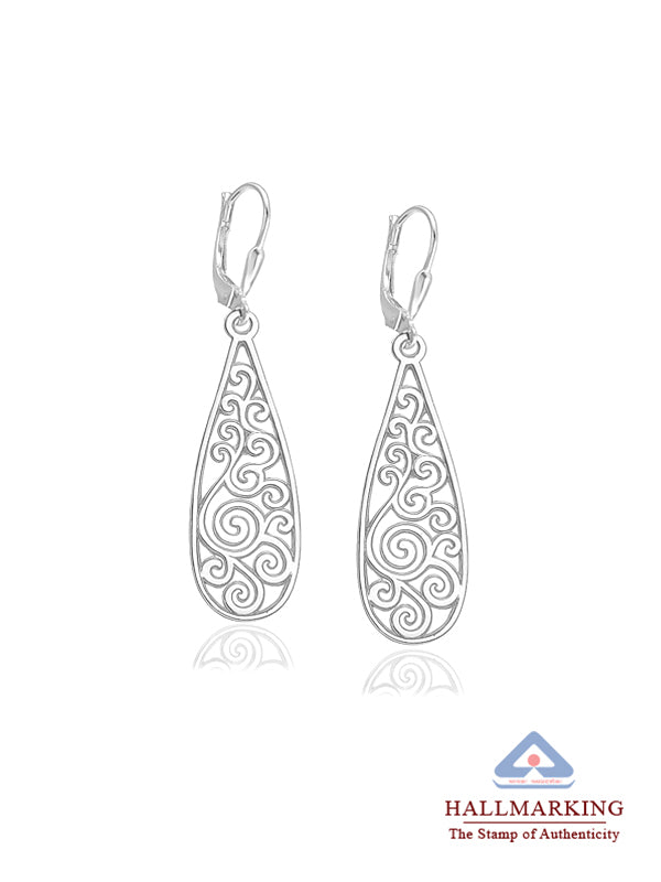 Silver Whisper Filigree Teardrop Dangle Earrings