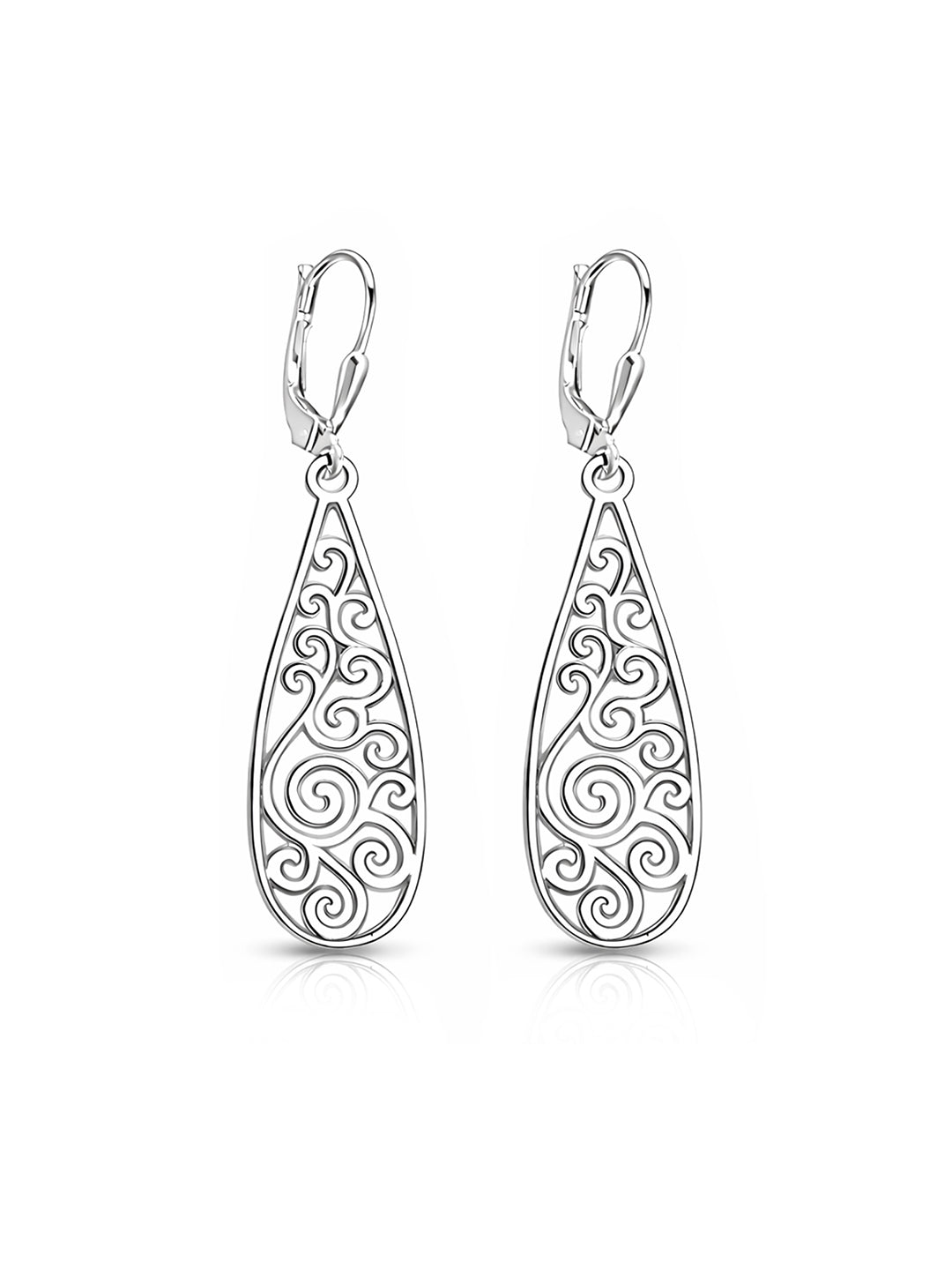 Silver Whisper Filigree Teardrop Dangle Earrings