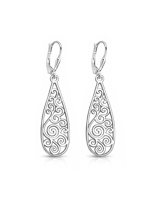 Silver Whisper Filigree Teardrop Dangle Earrings