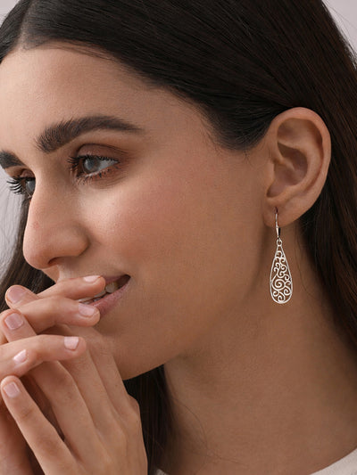 Silver Whisper Filigree Teardrop Dangle Earrings