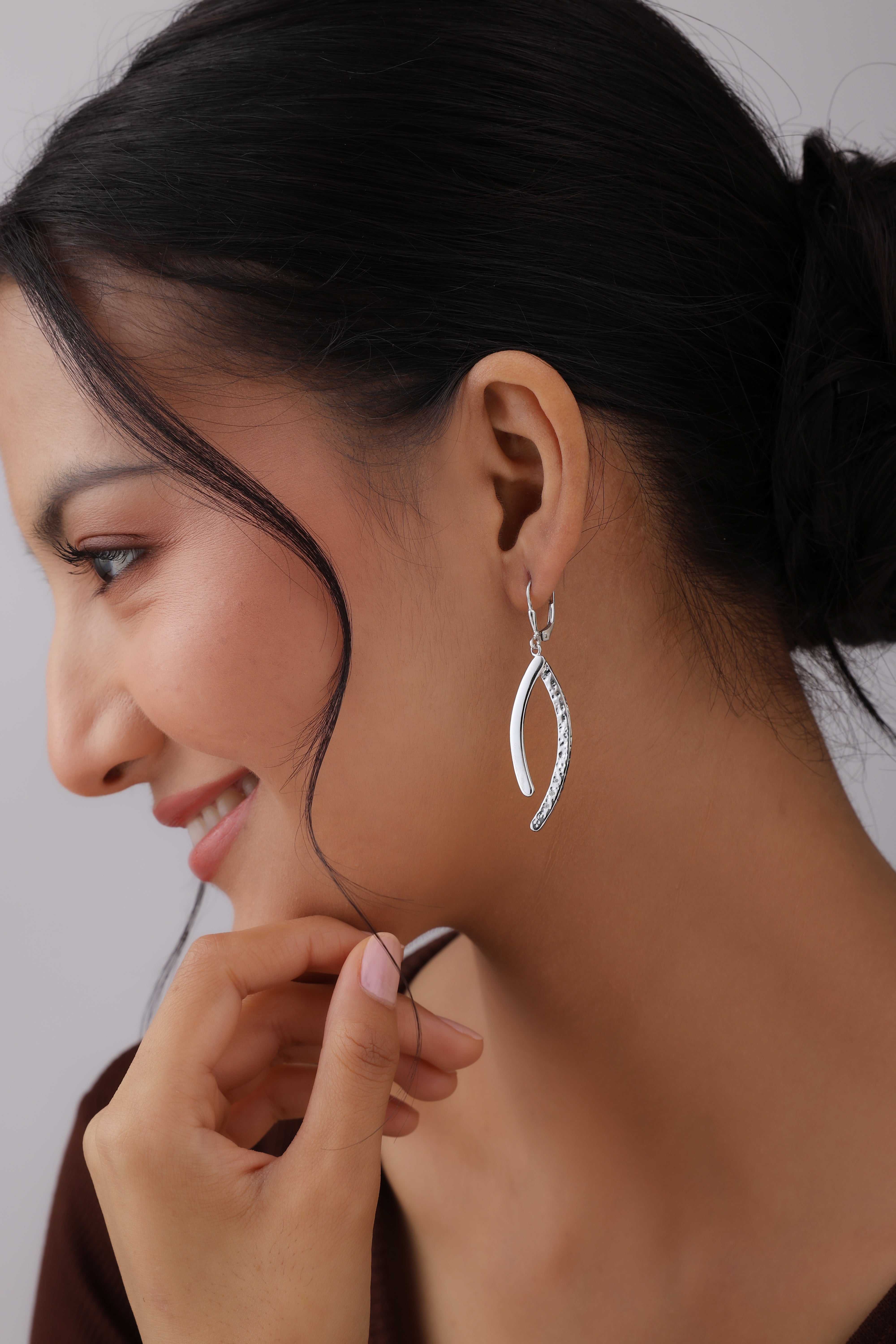 Celeste Curve Rhodium Dangle Earrings