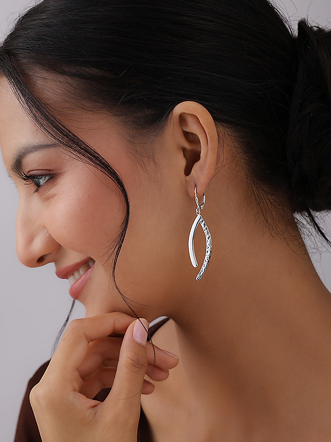 Celeste Curve Rhodium Dangle Earrings