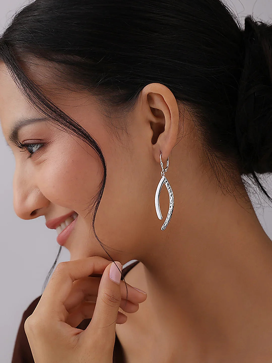 Celeste Curve Rhodium Dangle Earring for Women