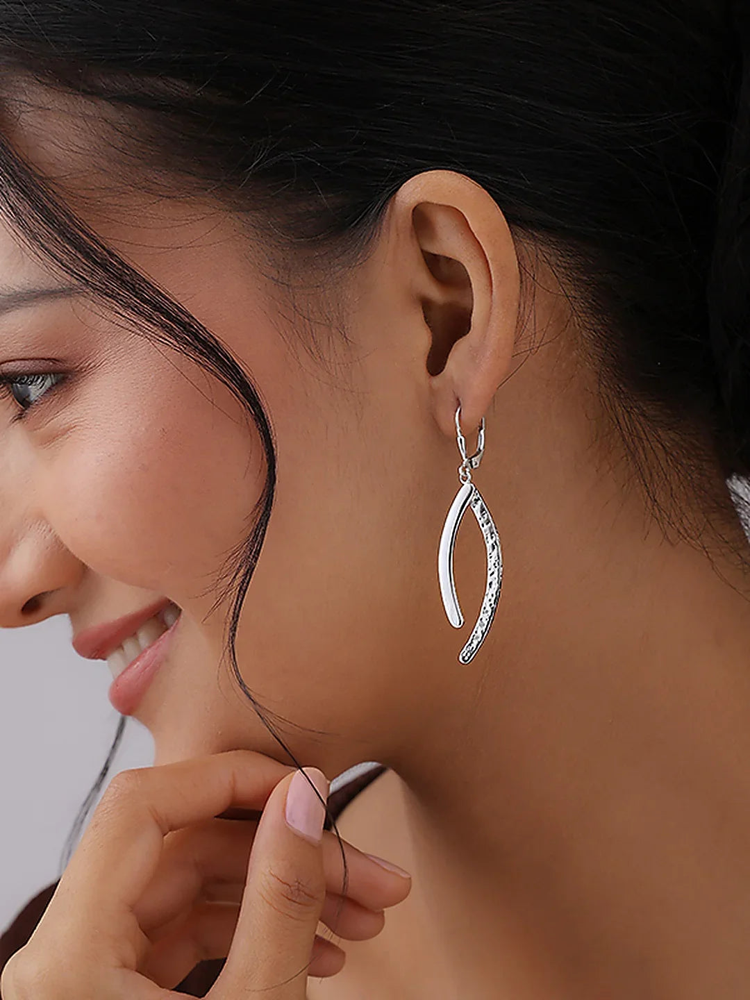 Explore Celeste Curve Rhodium Dangle Earring