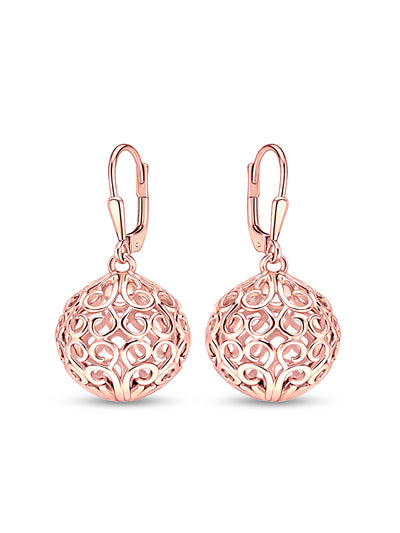Rose Bloom Filigree Ball Dangle Earrings