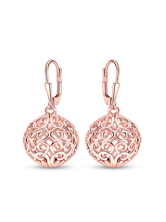 Rose Bloom Filigree Ball Dangle Earrings