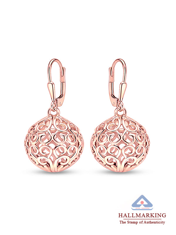 Rose Bloom Filigree Ball Dangle Earrings