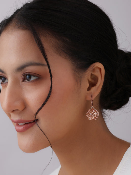 Rose Bloom Filigree Ball Dangle Earrings