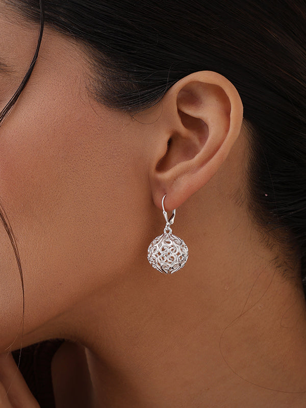 Silver Bloom Filigree Ball Dangle Earrings