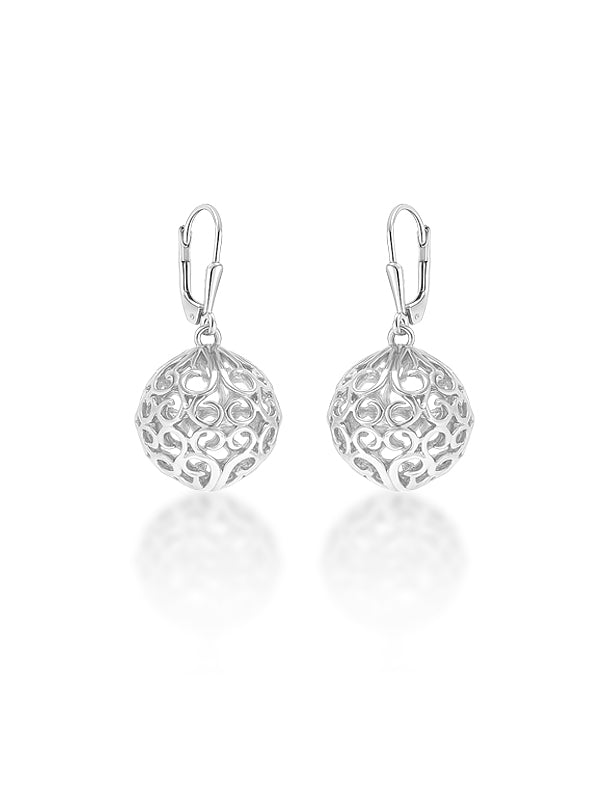 Silver Bloom Filigree Ball Dangle Earrings